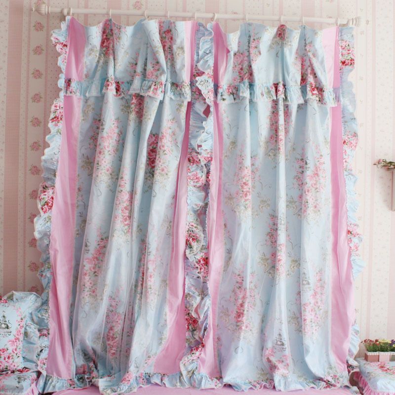 Blue Rose Ruffle Curtain