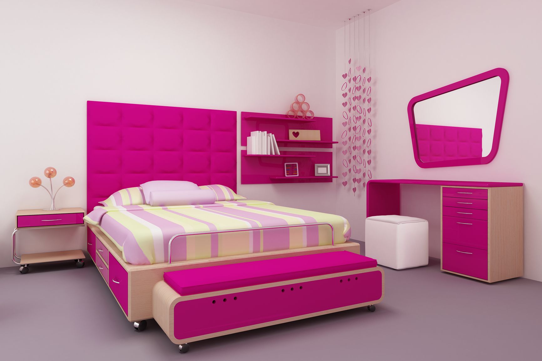 Pink Bedroom Styles for Girls with Dressing Room