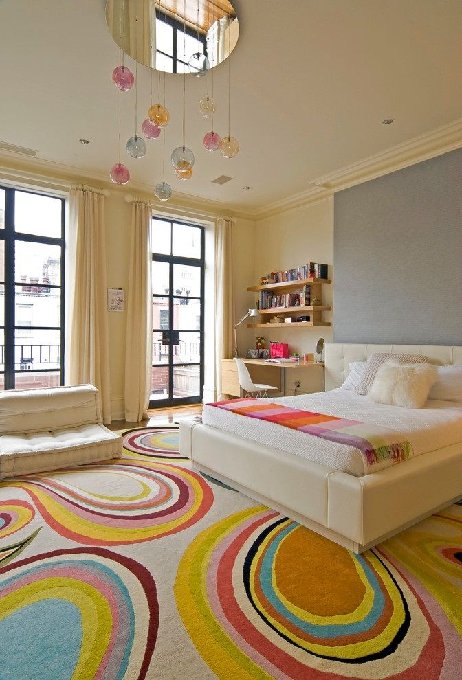 Contemporary Girl Bedroom with Colorful Carpet