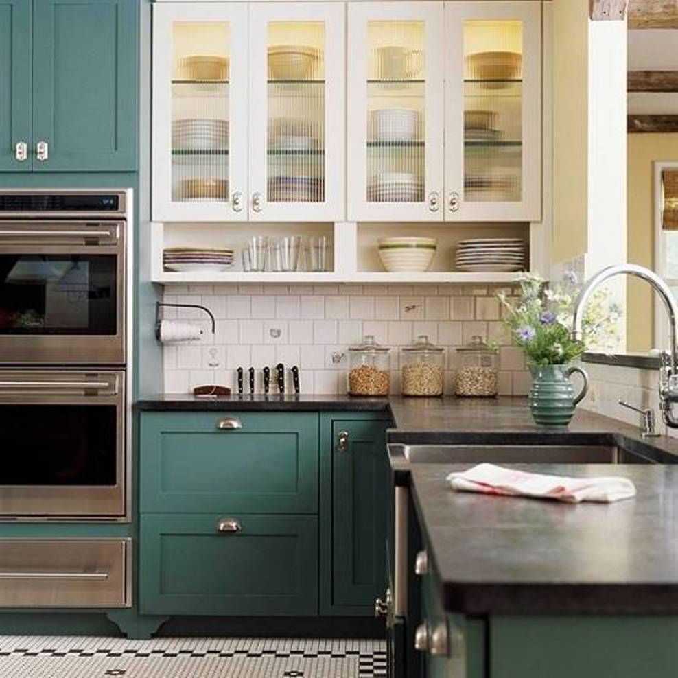 Dark Green Painting Kitchen Cabinets Decoration