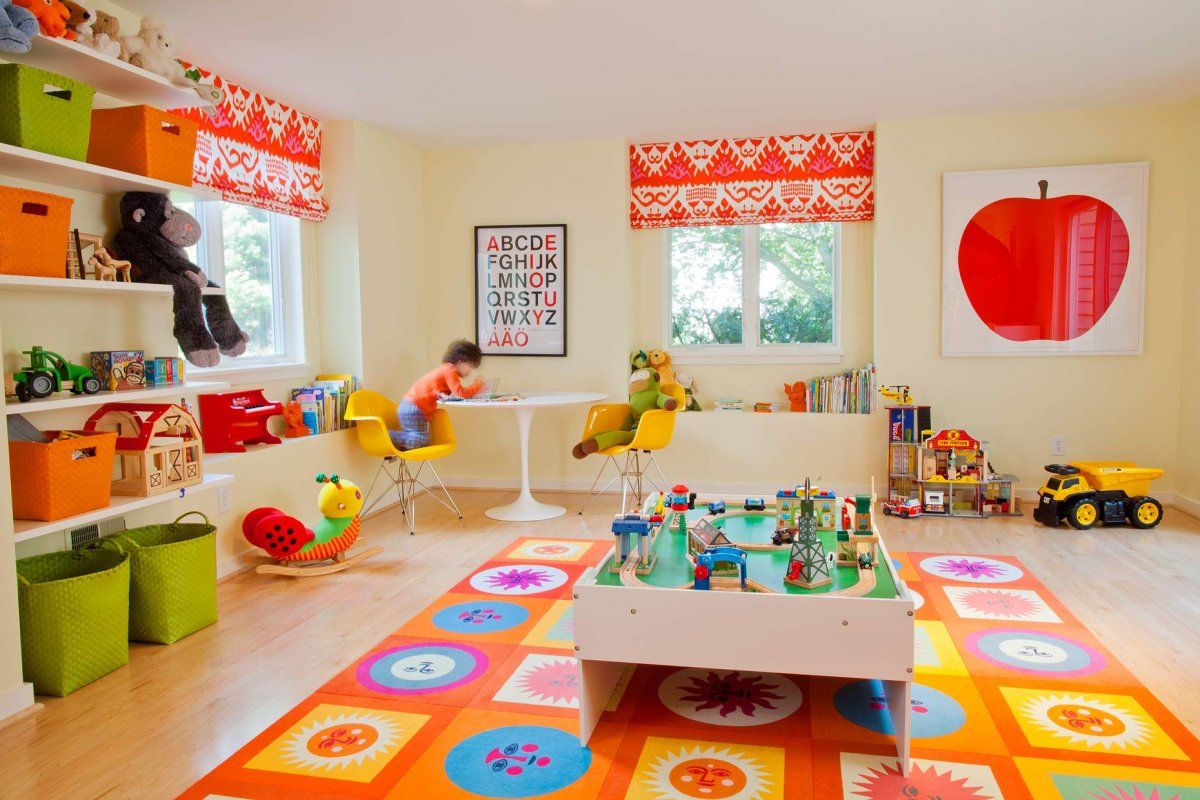 Light Orange Theme Kids Playroom Designs