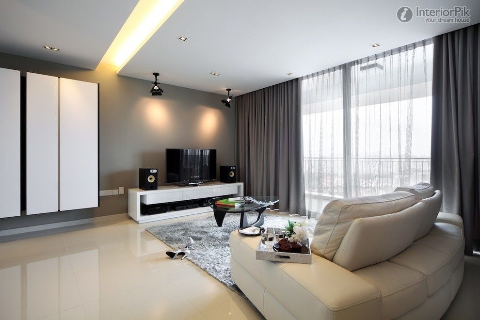 Modern Grey Large Windows in Living Room