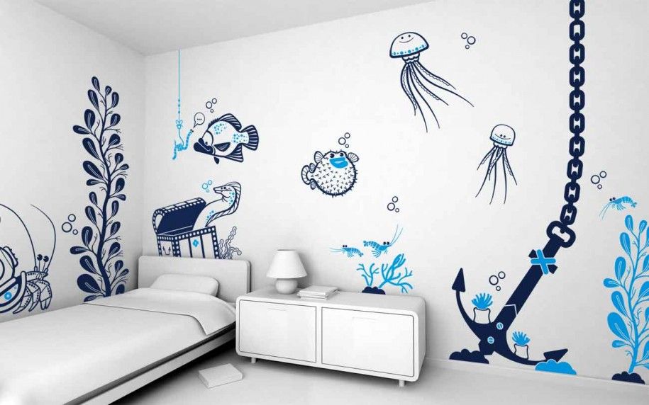 Modern White Bedroom Interior With Ocean Designs
