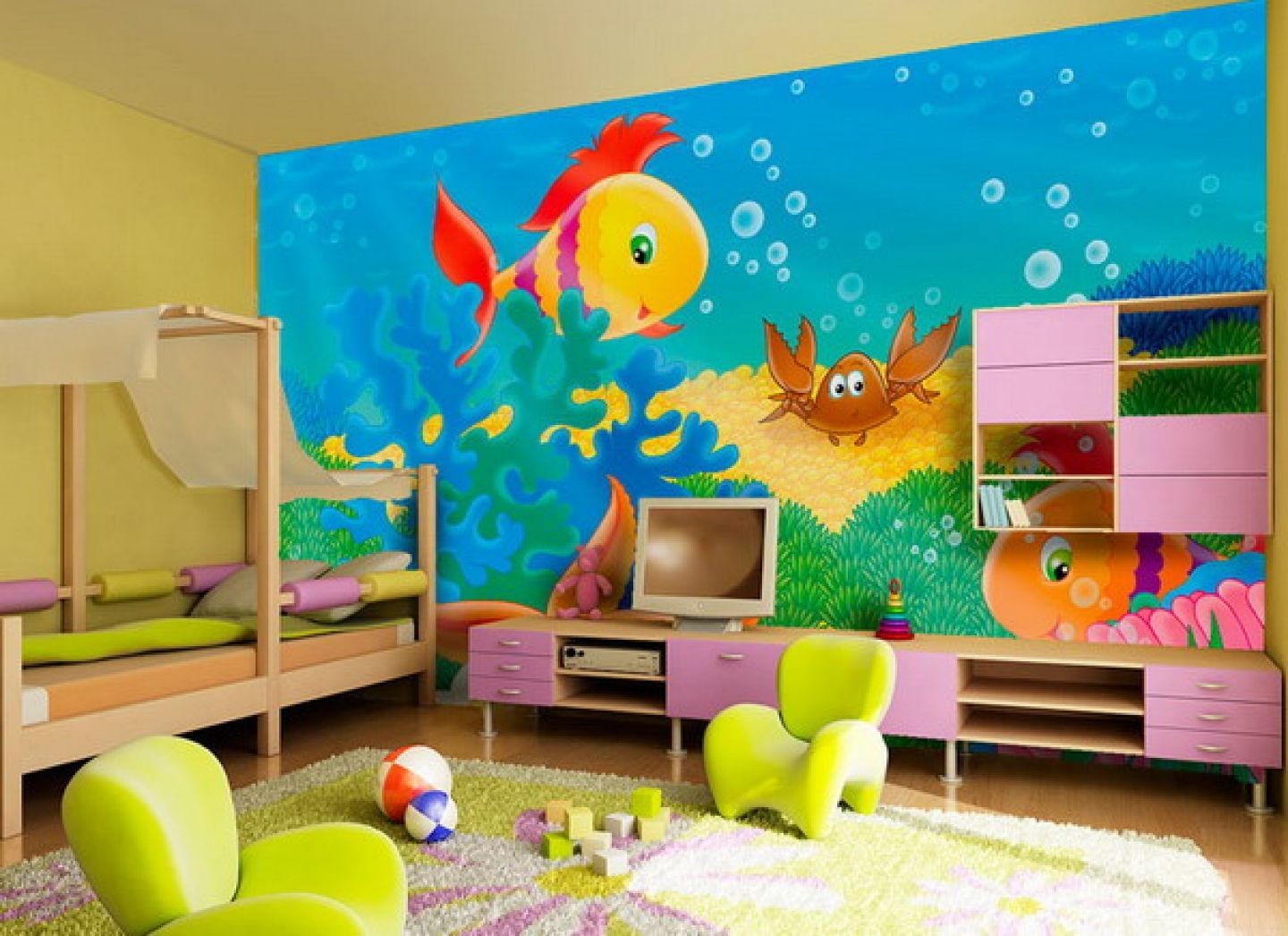 Under Water Theme Playful Paint Colors for Small Bedrooms