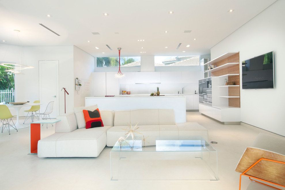 Futuristic Kitchen Combined with Futuristic Living Room