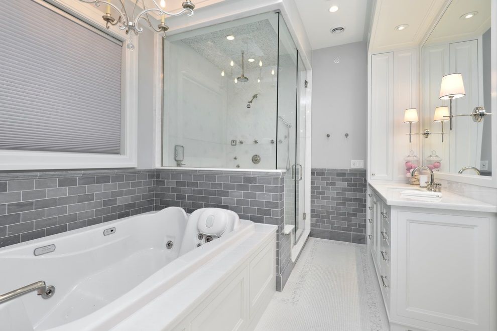 Modern Bathroom with Gray Walls and Mosaic Tile Floors