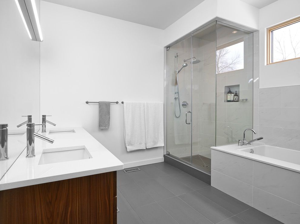 Warm Bathroom with Gray Ceramic Floor