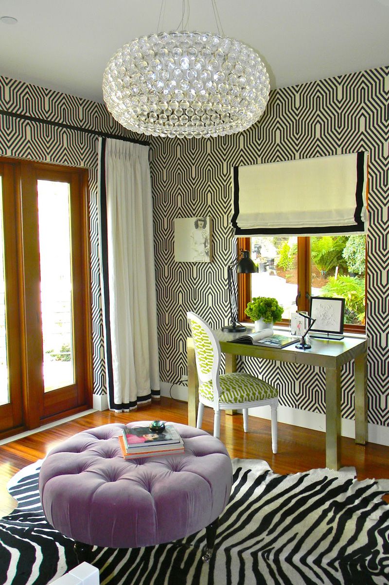Black White Interior with Rug Animal Print Accents