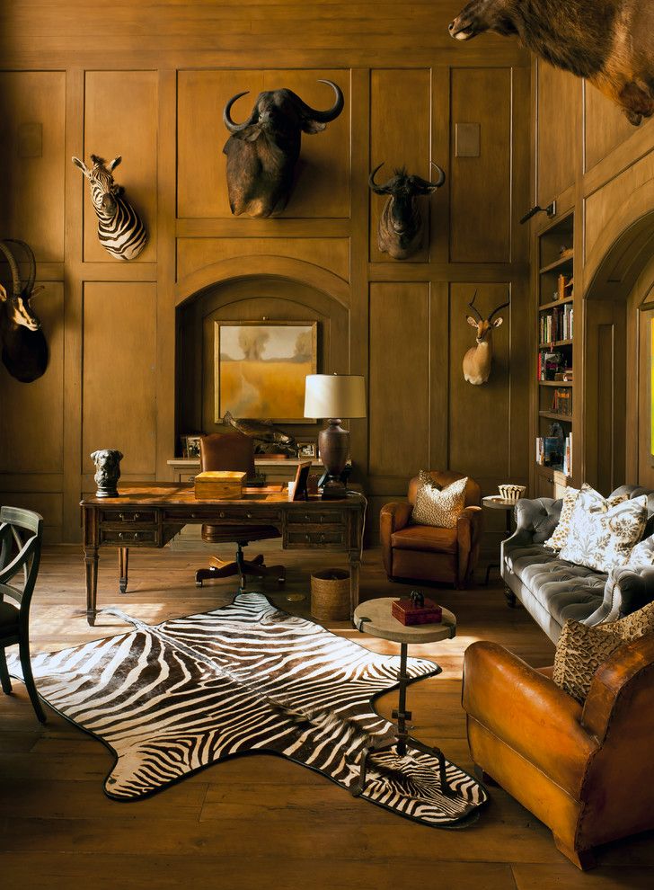 Classic Traditional Home Office with Rug Animal Print Accents