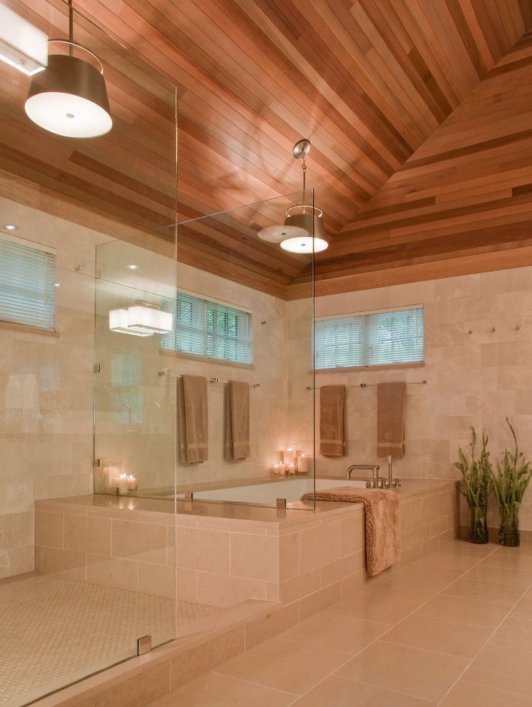 Luxury Bathroom Plan with Wooden Roof 2016