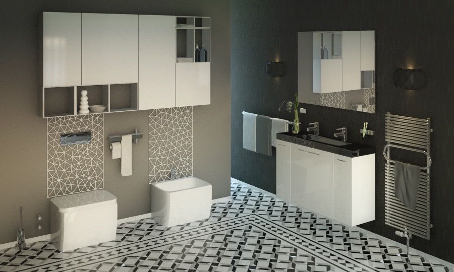 Modern Black White Bathroom Ceramic Tile Plan