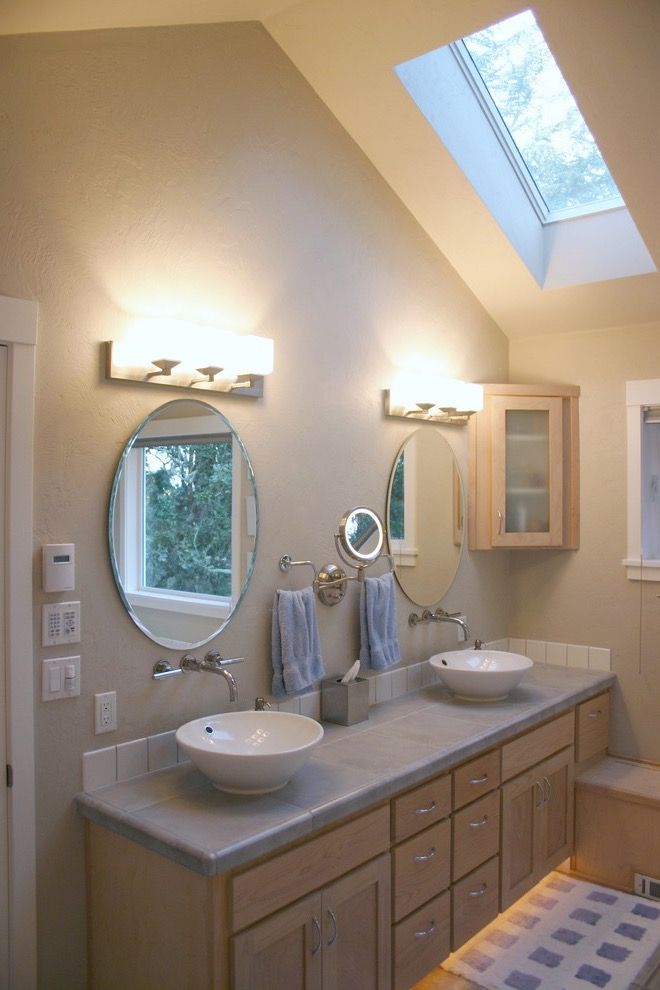 Modern Corner Bathroom Sink with Modern Lighting