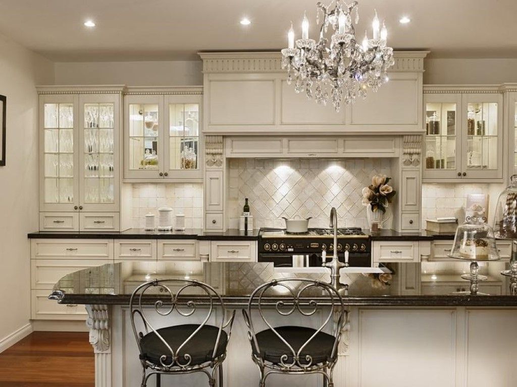 Luxury Round Crystal Chandelier With Decorative Iron Armchairs Plus White Kitchen Set Idea Also Black Granite Countertop (Photo 2112 of 7825)