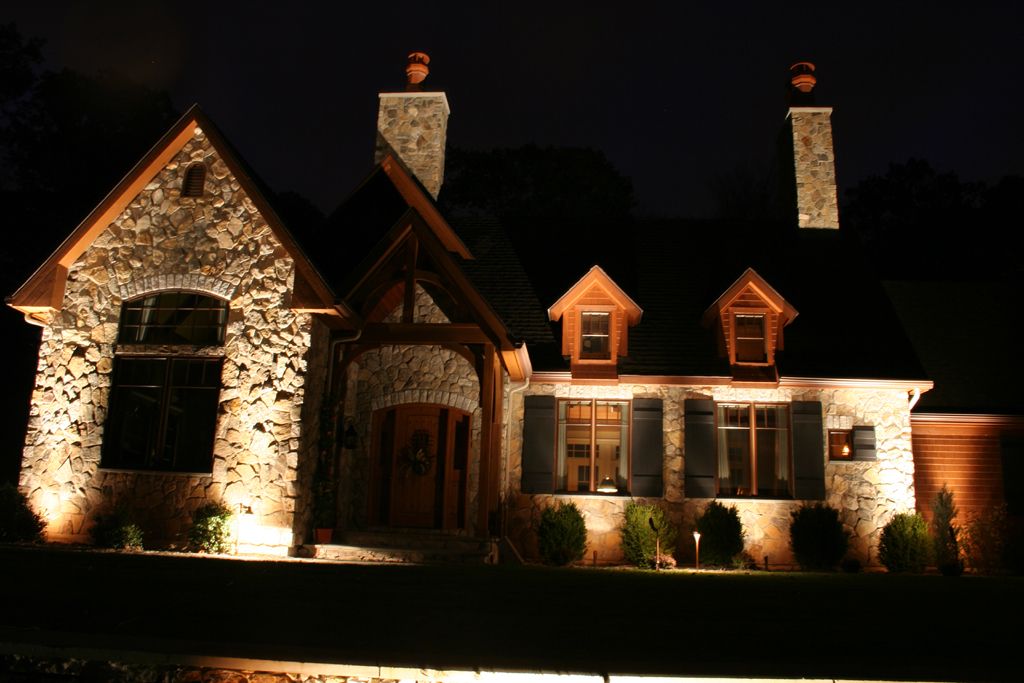 Natural Slate Home Design With Shiny White Exterior Lighting And Wooden Front Door (Photo 2423 of 7825)