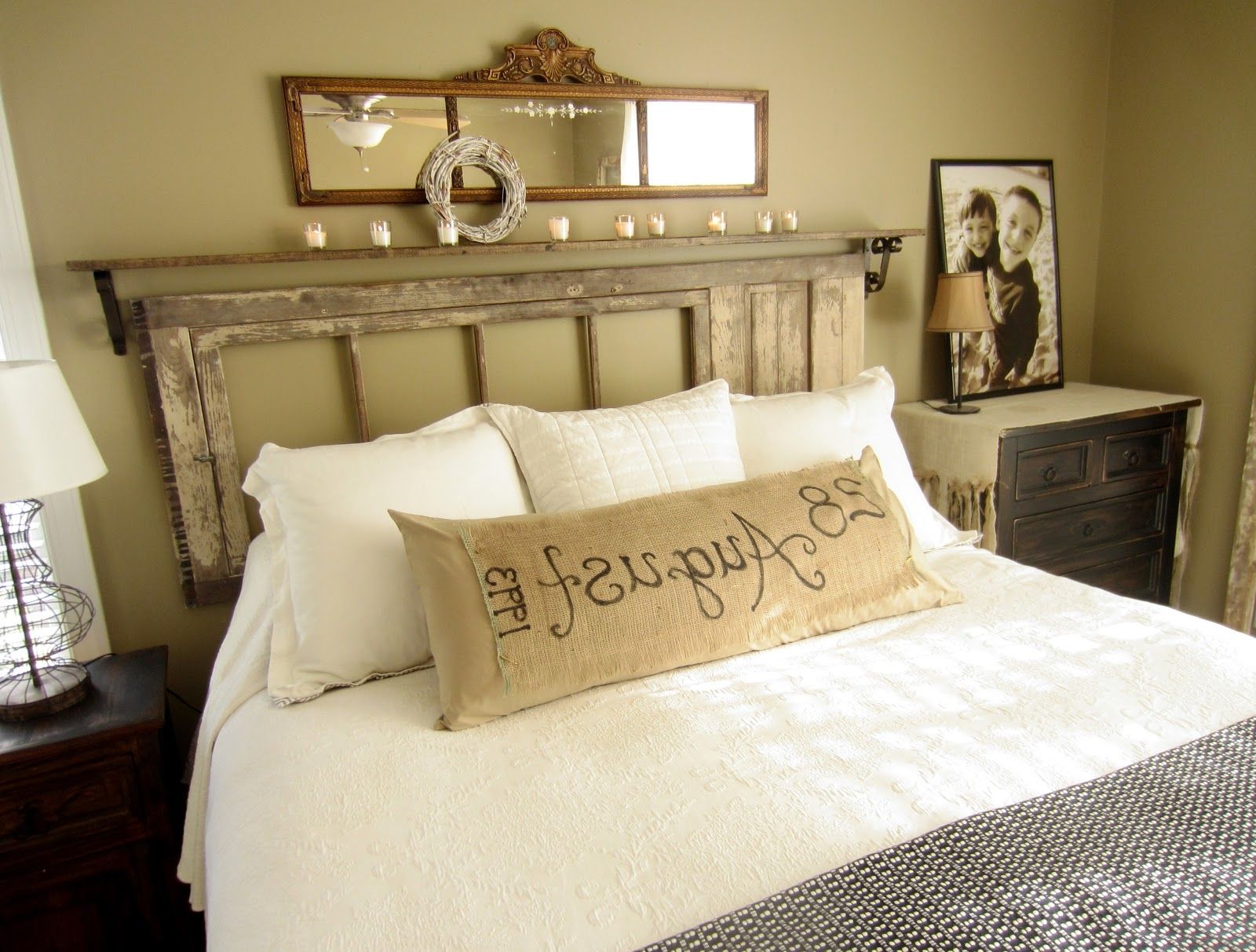 Neutral Brown Bedroom Wall Paint Color Idea Also Vintage Mirror Headboard Design And Black Bedside Table (Photo 2429 of 7825)