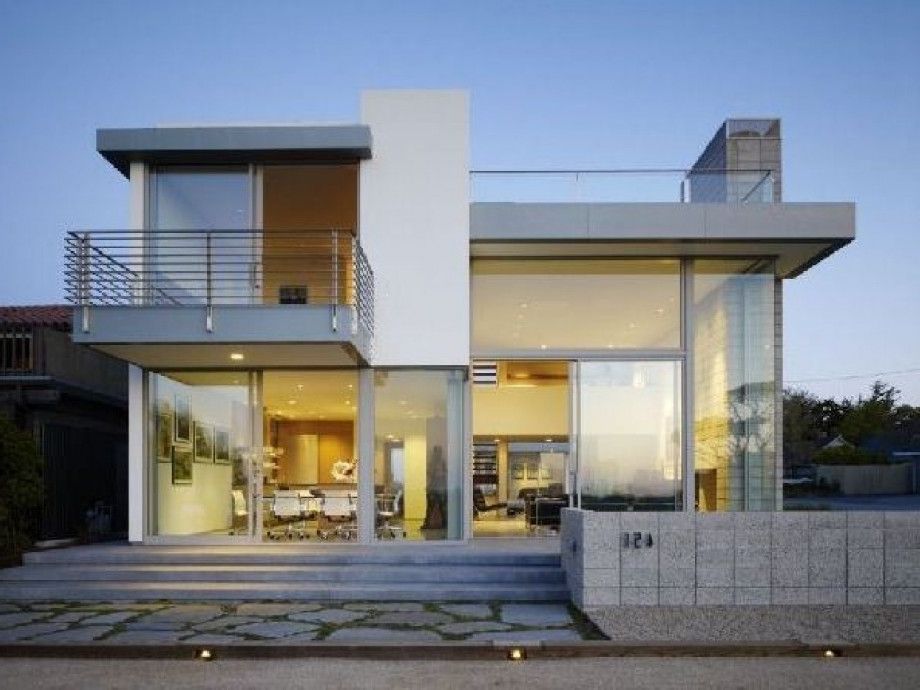 Neutral Minimalist Home Design With Glass Wall Also Railing Balcony Banister And Yellow Lighting Idea (Photo 2454 of 7825)
