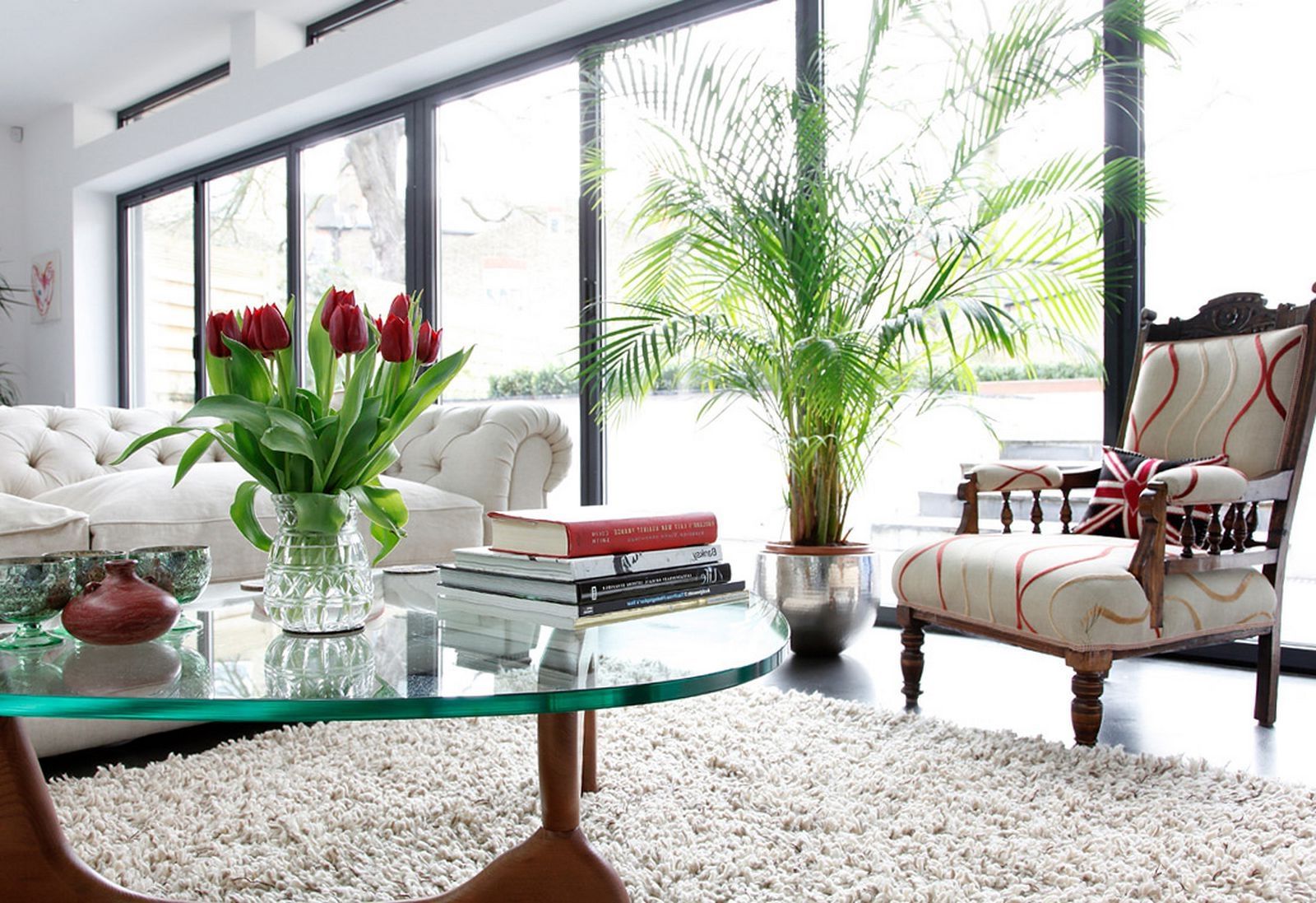 Nice Glass Table With Decorative Living Room Seating Pattern Plus Cream Fur Rug Idea (Photo 2463 of 7825)