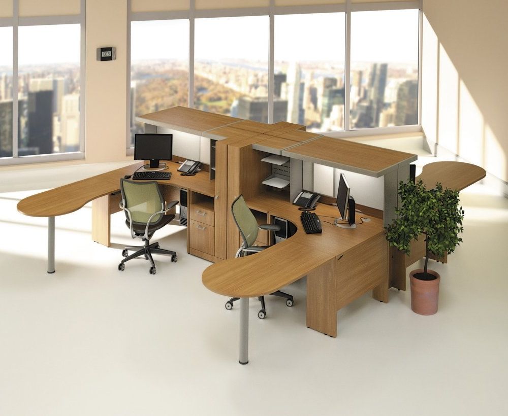Nice Modern Office Furniture Visualized With U Shaped Computer Desk With Partition Storage (Photo 2467 of 7825)