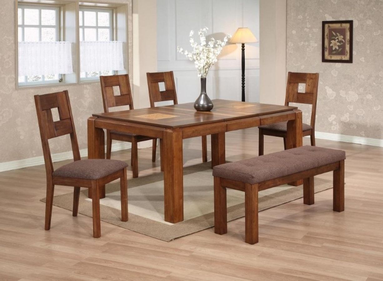 Two Tone Brown Lined Area Rug Set Under Oak Kitchen Table With Unique Chairs Set In Front Of Floor Lamp (Photo 3056 of 7825)