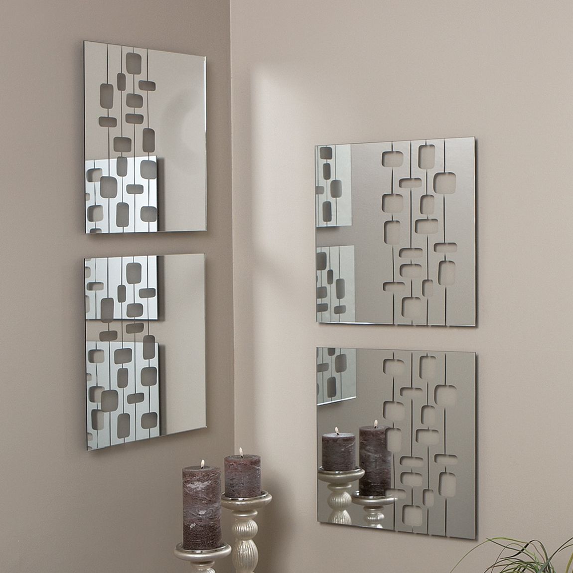 Unique Decorative Square Wall Mirrors With Silver Candelabrum Near Brown Wall Paint Color Background (Photo 3078 of 7825)