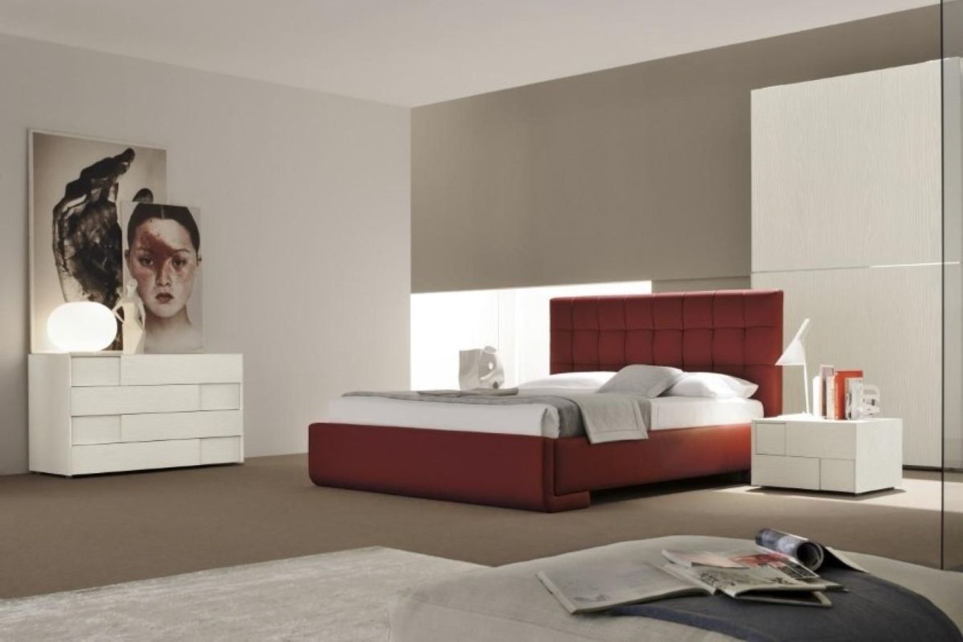 Unique Table Lamp Design And Modern Bedroom Set With Red Platform Bed Plus White Cabinets Idea (Photo 3110 of 7825)