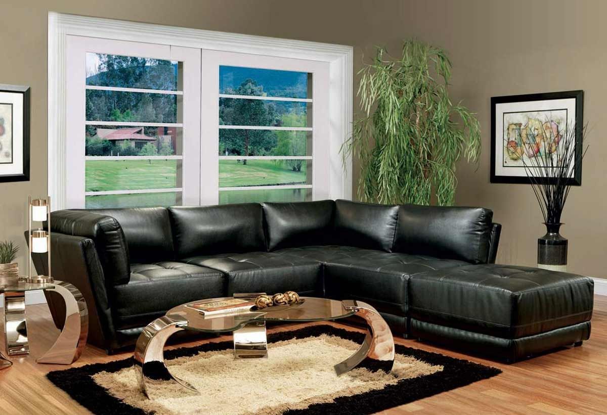 Unusual Mirrored Table With Black Living Room Fur Rug Also Leather Sectional Sofa Near French Windows (Photo 3131 of 7825)