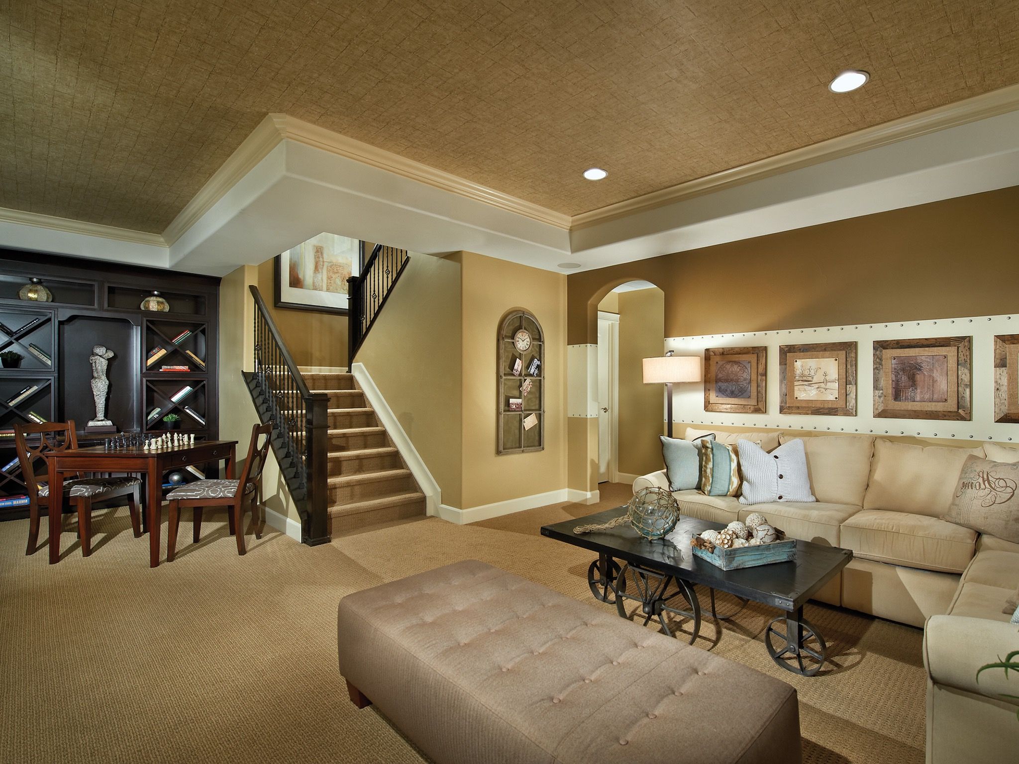 Brown And Neutral Western Style Basement With Sectional Sofa (View 17 of 18)