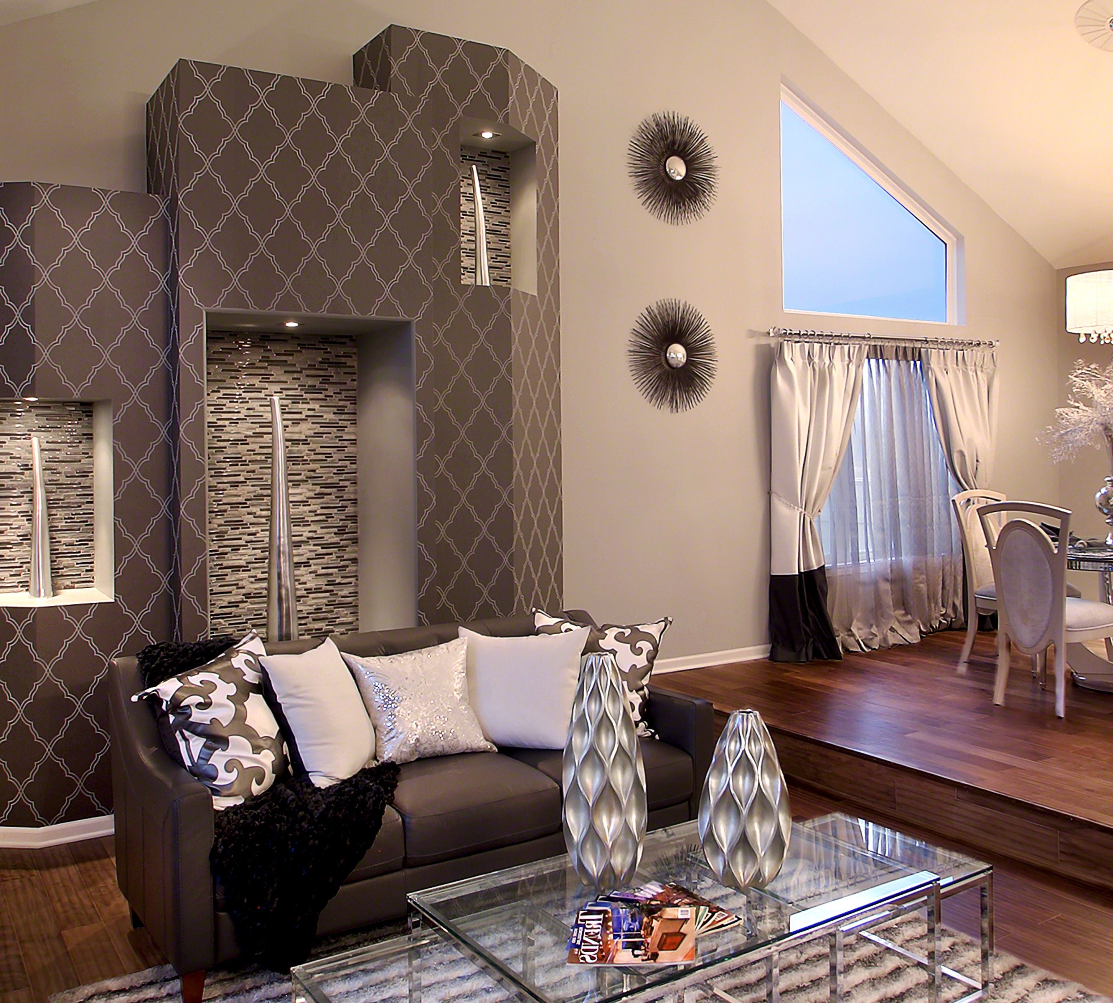 Charcoal Moroccan Patterned Accent Wall For Modern Living Room (View 1 of 25)