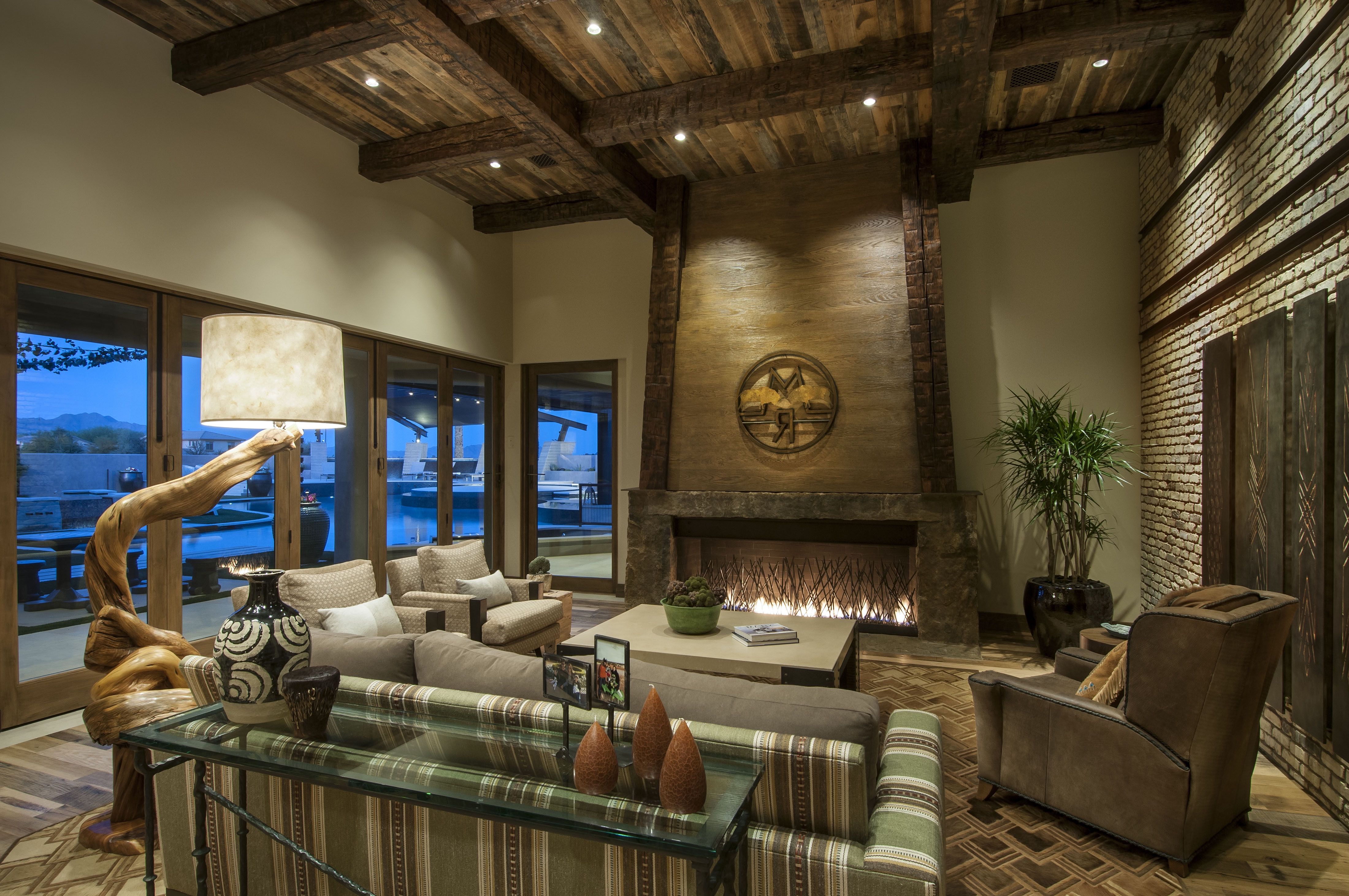 Large Western Living Room With Rustic Wood Ceiling (View 13 of 18)