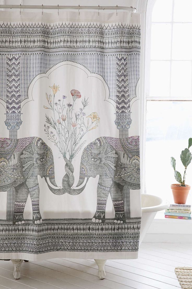 Oriental Elephant Art Bathroom Shower Curtain In Black White (View 10 of 15)