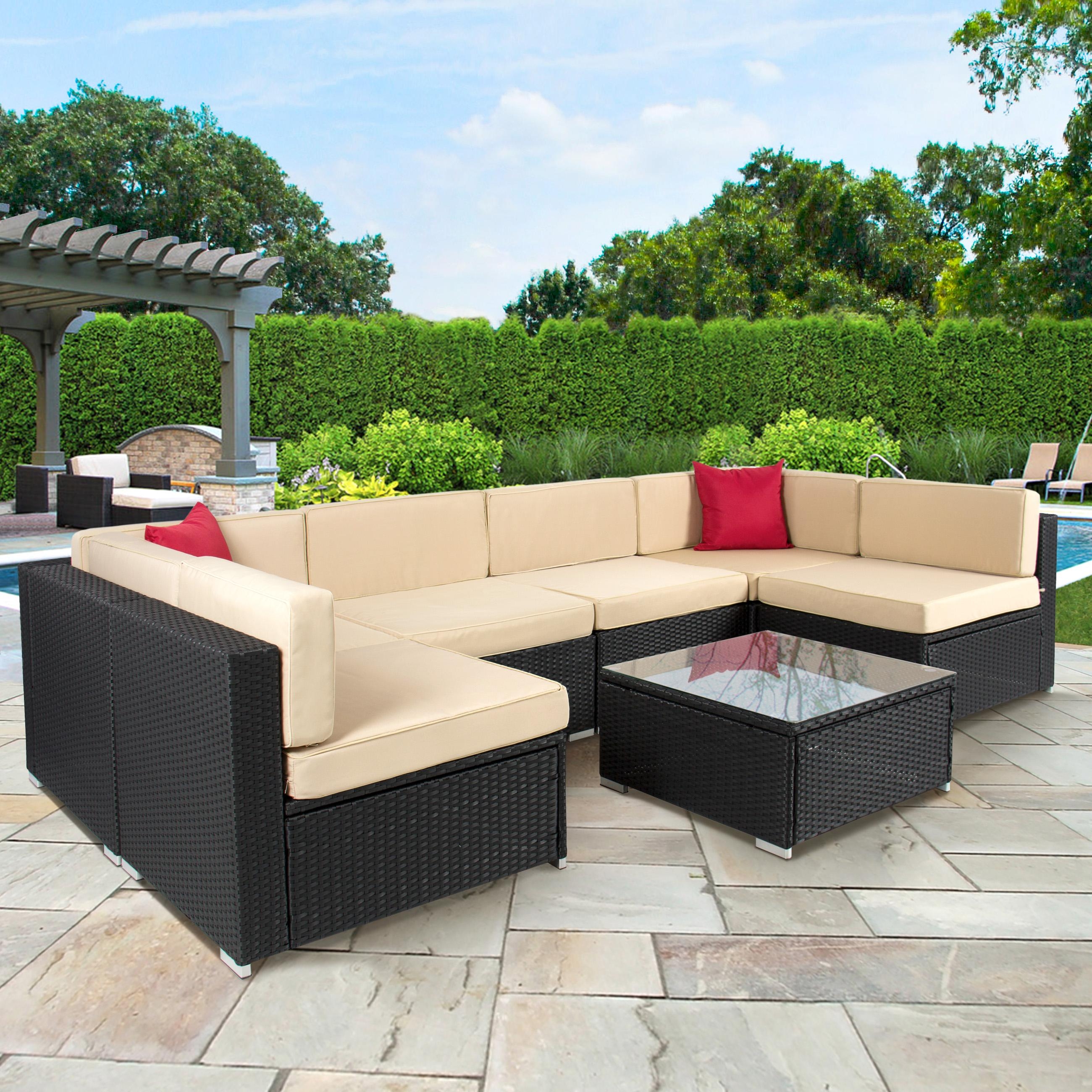 4pc Outdoor Patio Garden Furniture Wicker Rattan Sofa Set Black Within Outdoor Sofa Chairs (Photo 1 of 20)