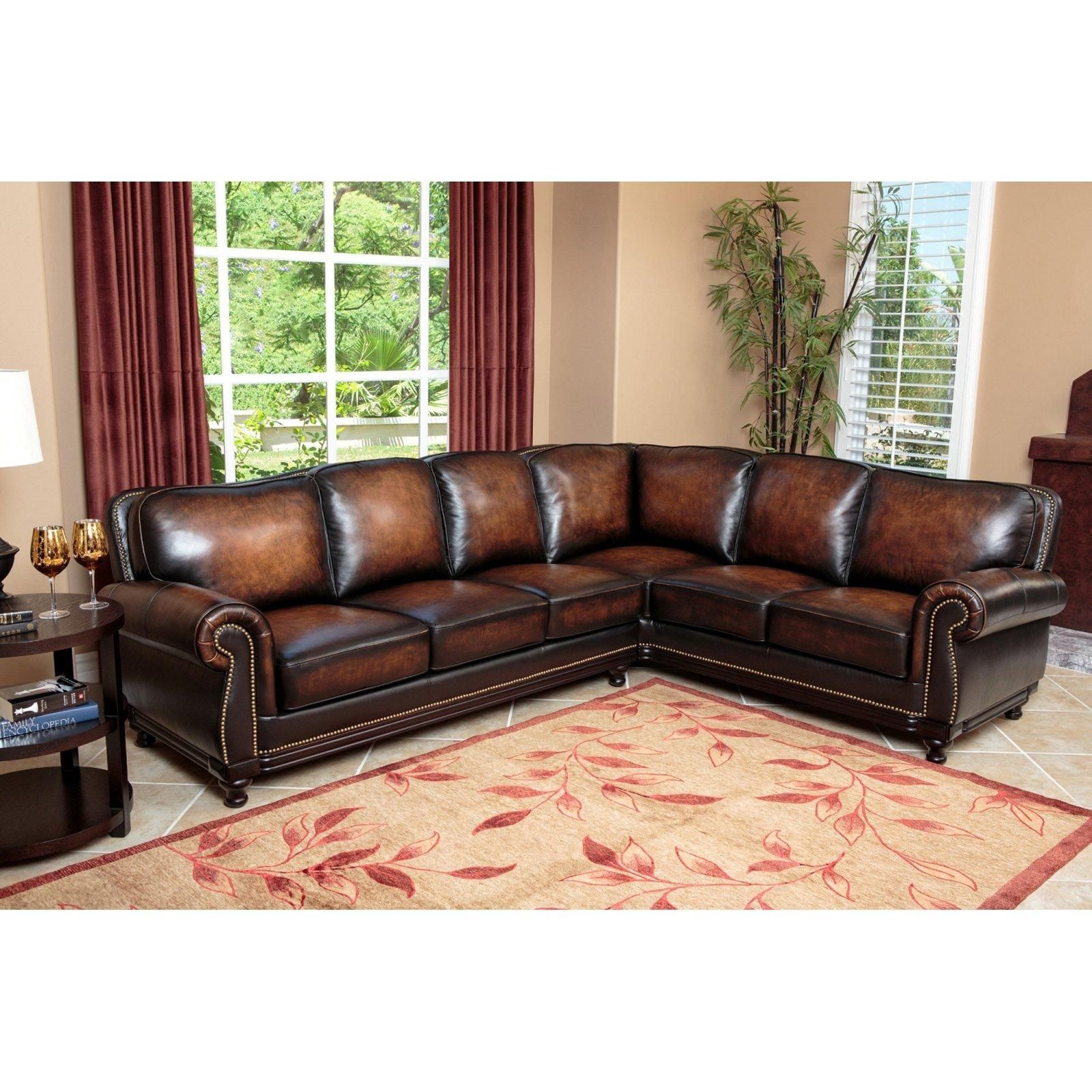 Abbyson Tekana Premium Italian Leather Sectional Sofa – Dark Brown Inside Abbyson Living Sofas (View 7 of 20)