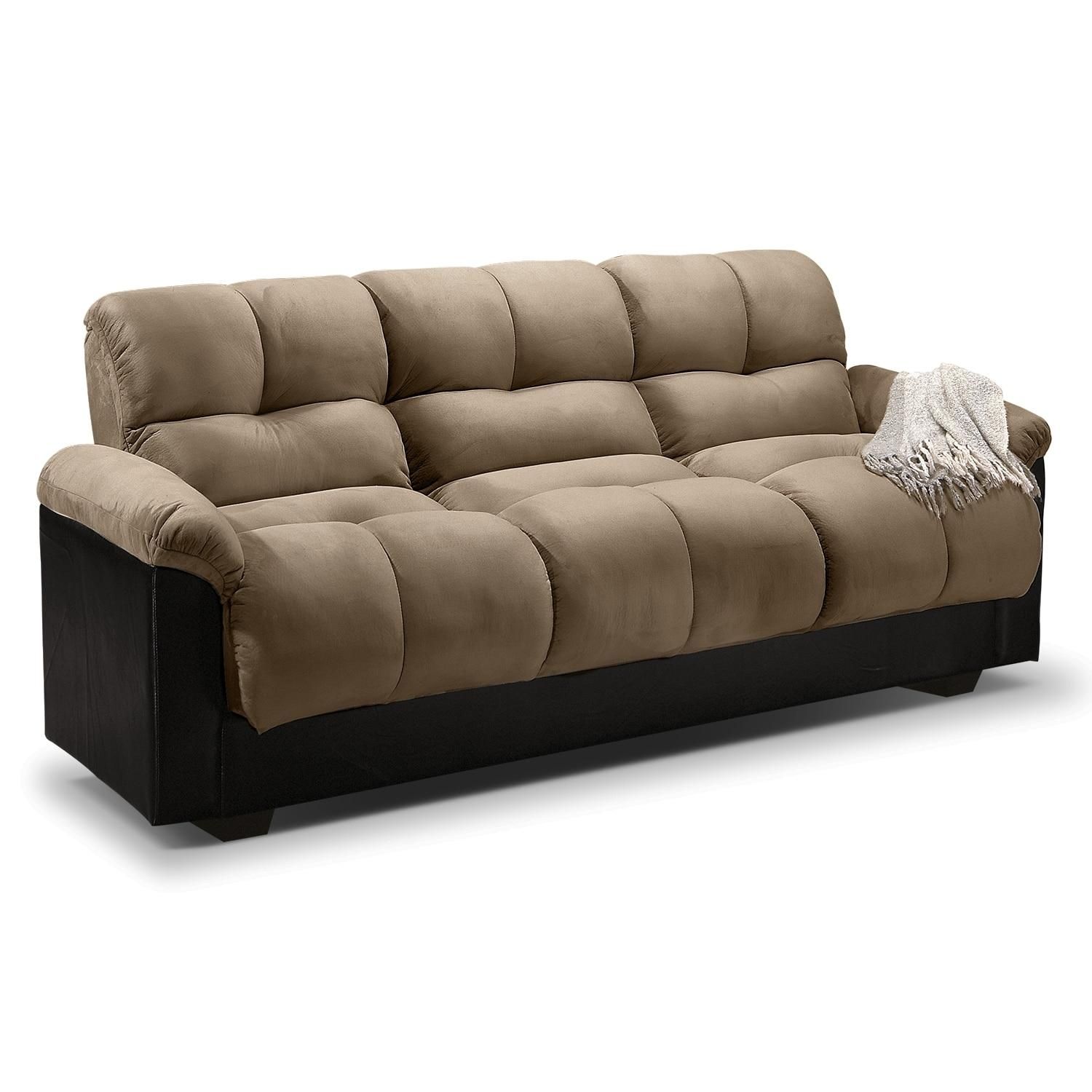 Ara Futon Sofa Bed With Storage – Hazelnut | Value City Furniture With Leather Fouton Sofas (View 8 of 20)