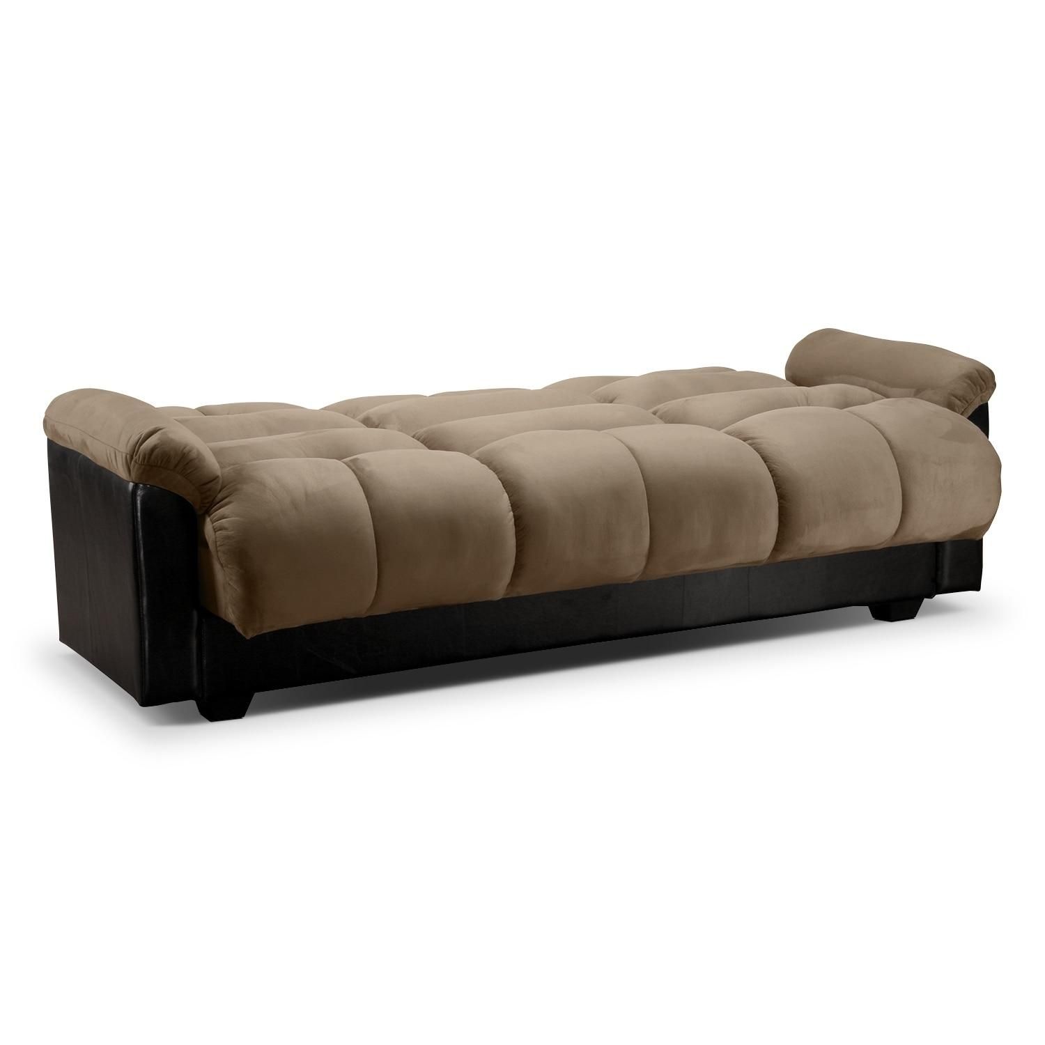 Ara Futon Sofa Bed With Storage – Hazelnut | Value City Furniture With Regard To Leather Sofa Beds With Storage (View 16 of 20)