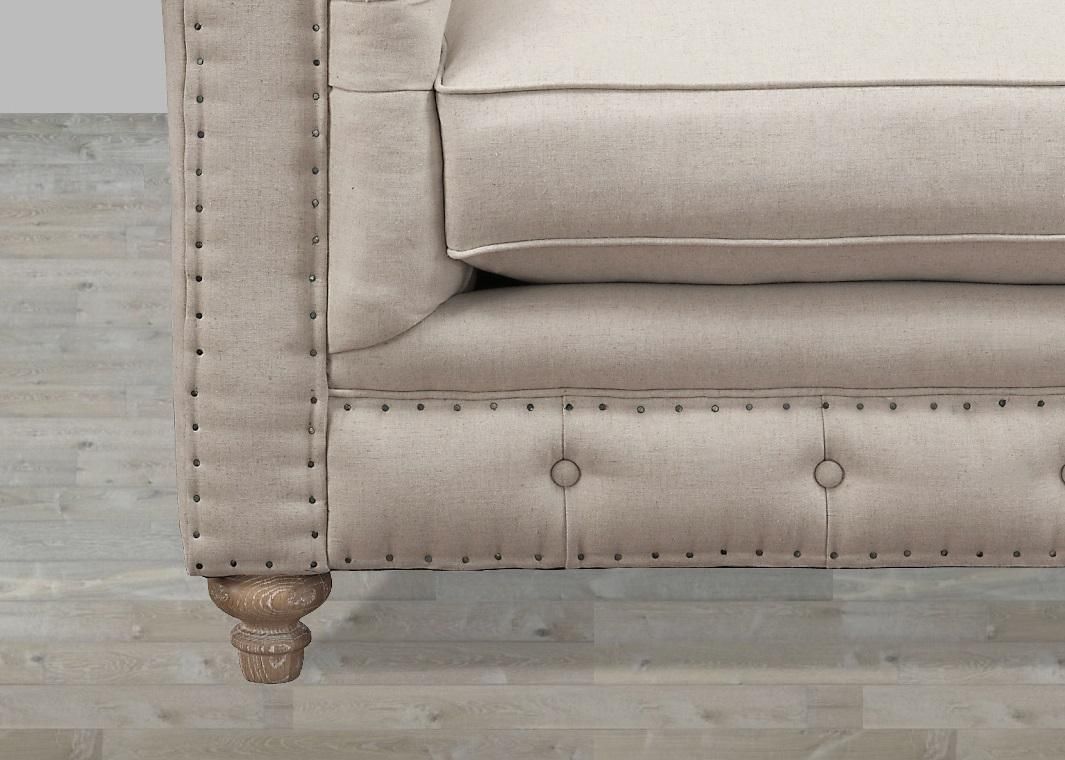 Beige Linen Button Tufted Sofa With Regard To Tufted Linen Sofas (View 11 of 20)