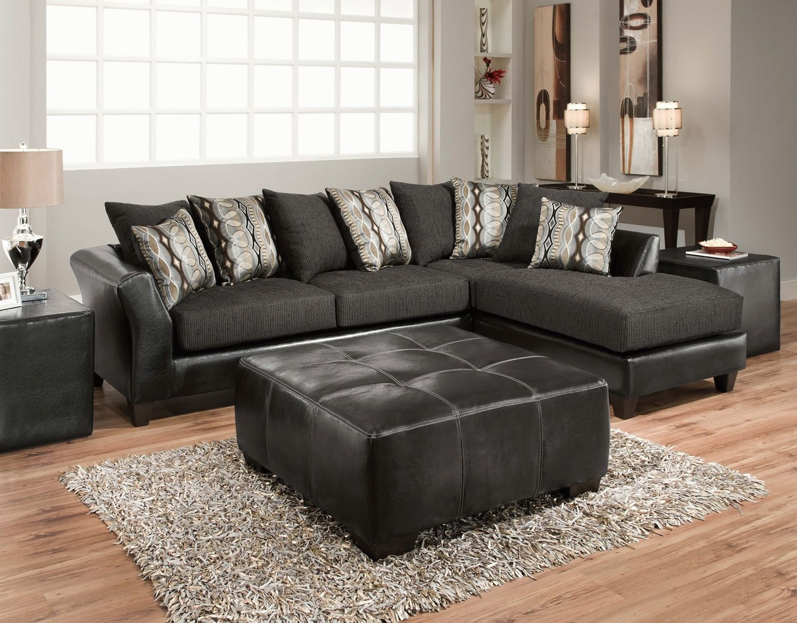 Black And White Or Charcoal Sectional W/chaise End With Black And White Sectional (View 13 of 15)