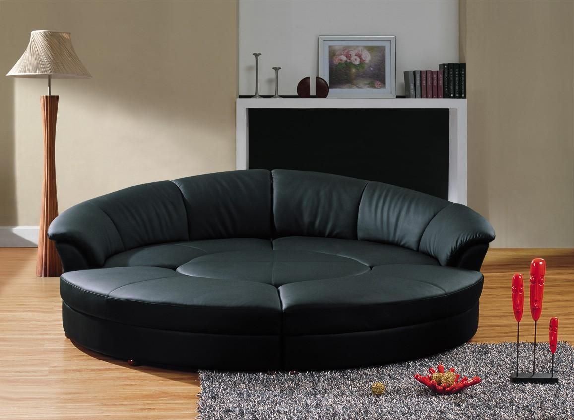 Black Leather Circular Sectional Sofa  Circle Intended For Semi Circular Sectional Sofas (View 7 of 20)