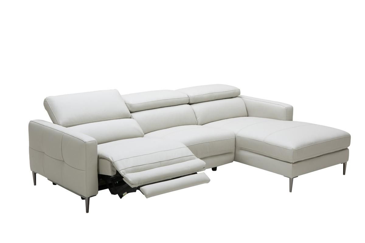 Casa Booth Modern Light Grey Leather Sectional Sofa W/ Electric With Regard To Sectional Sofas With Electric Recliners (View 11 of 22)