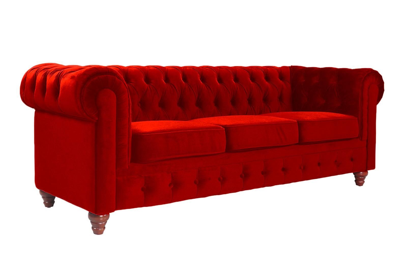 Classic Scroll Arm Tufted Velvet Chesterfield Large Sofa – Walmart Inside Red Chesterfield Sofas (View 12 of 20)