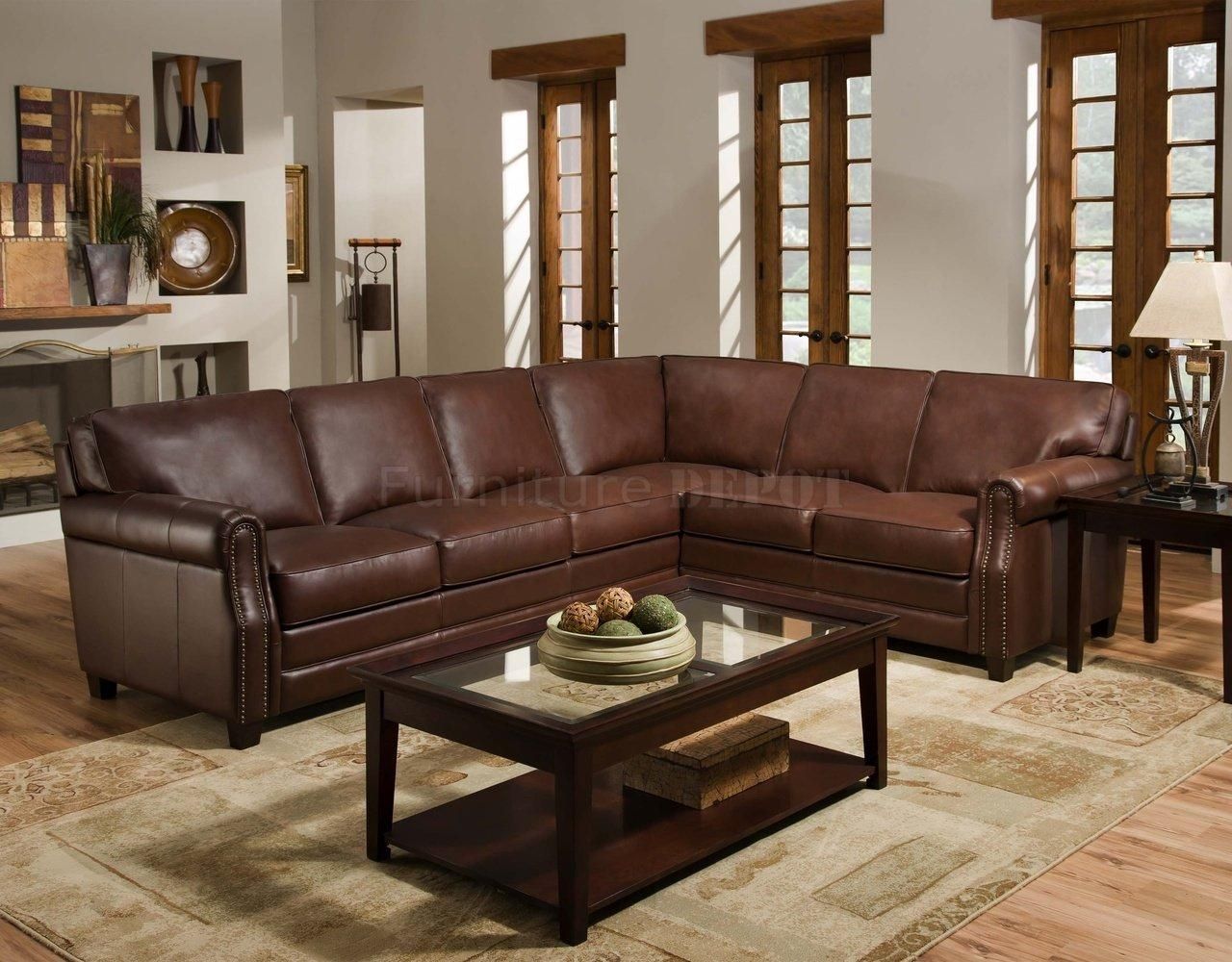 Cocoa Brown Top Grain Italian Leather Traditional Sectional Sofa With Traditional Sectional Sofas (View 2 of 20)