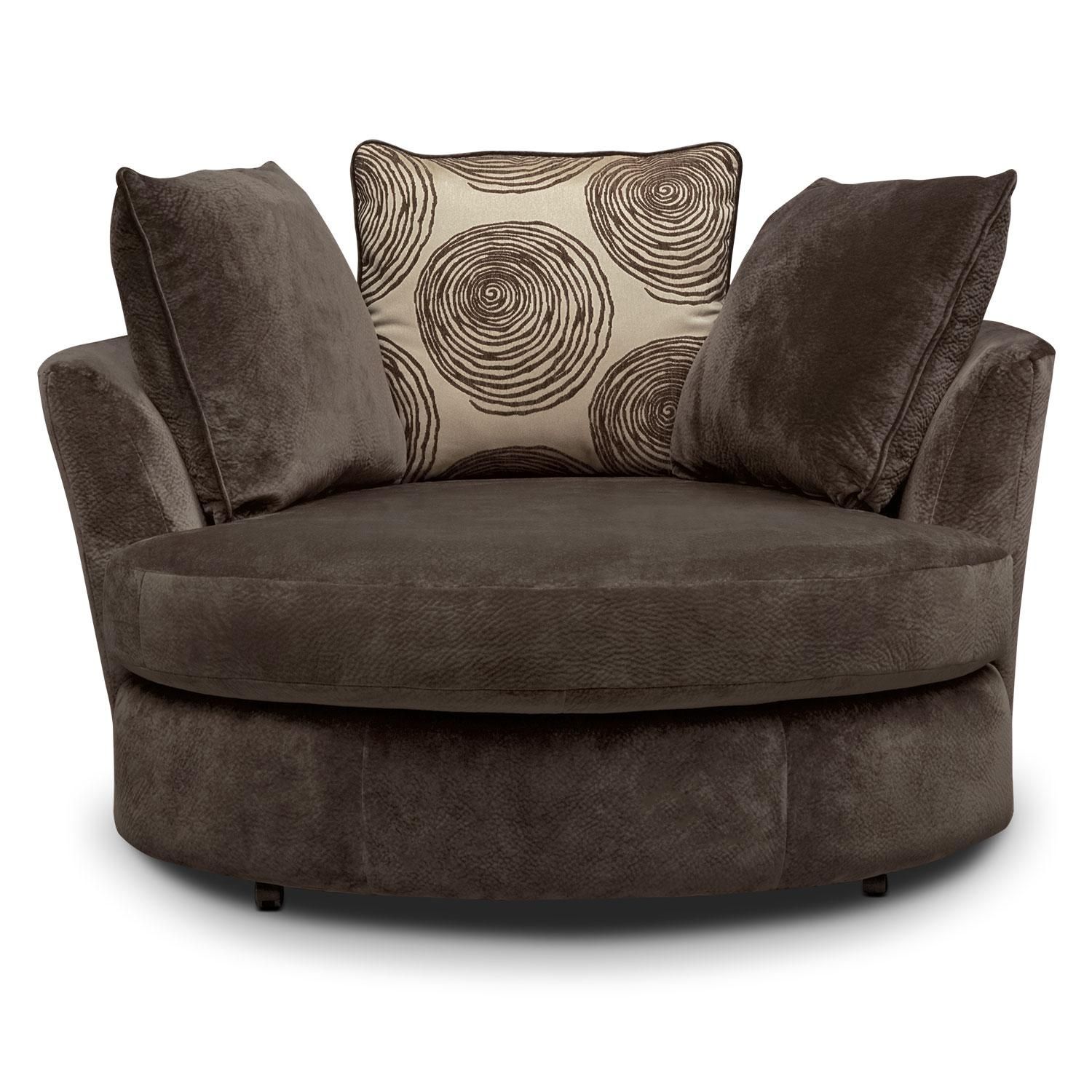 Cordelle Swivel Chair – Chocolate | Value City Furniture Pertaining To Spinning Sofa Chairs (View 1 of 20)