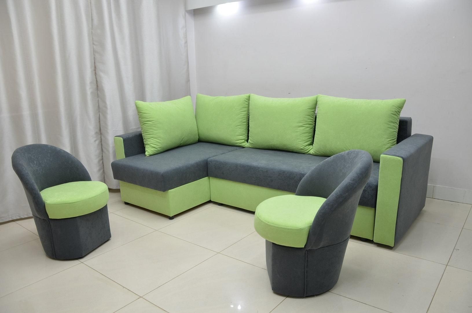 Corner Sofa Bed Suedline Fabric Dk Grey / Apple Green + 2 Small Pertaining To Corner Sofa Chairs (View 13 of 20)