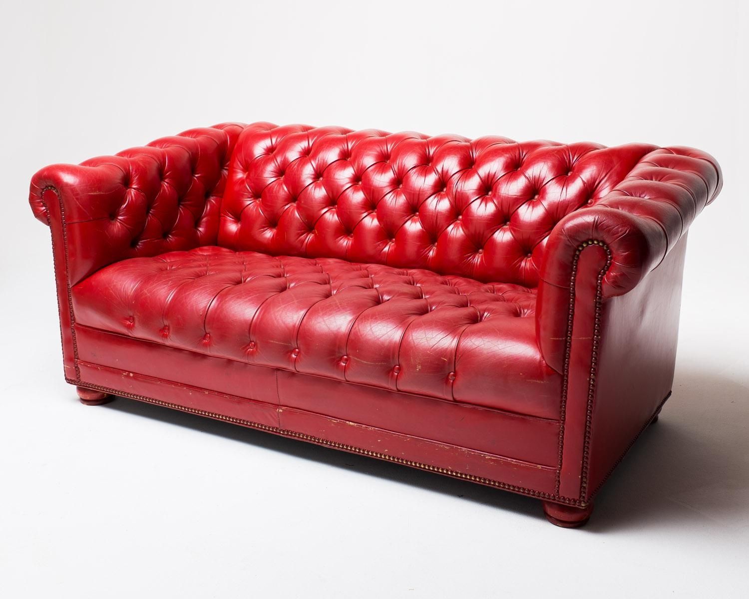 Corner Sofa With Black Leather Base And Red Fabric Seven Seat Regarding Short Sofas (View 7 of 20)