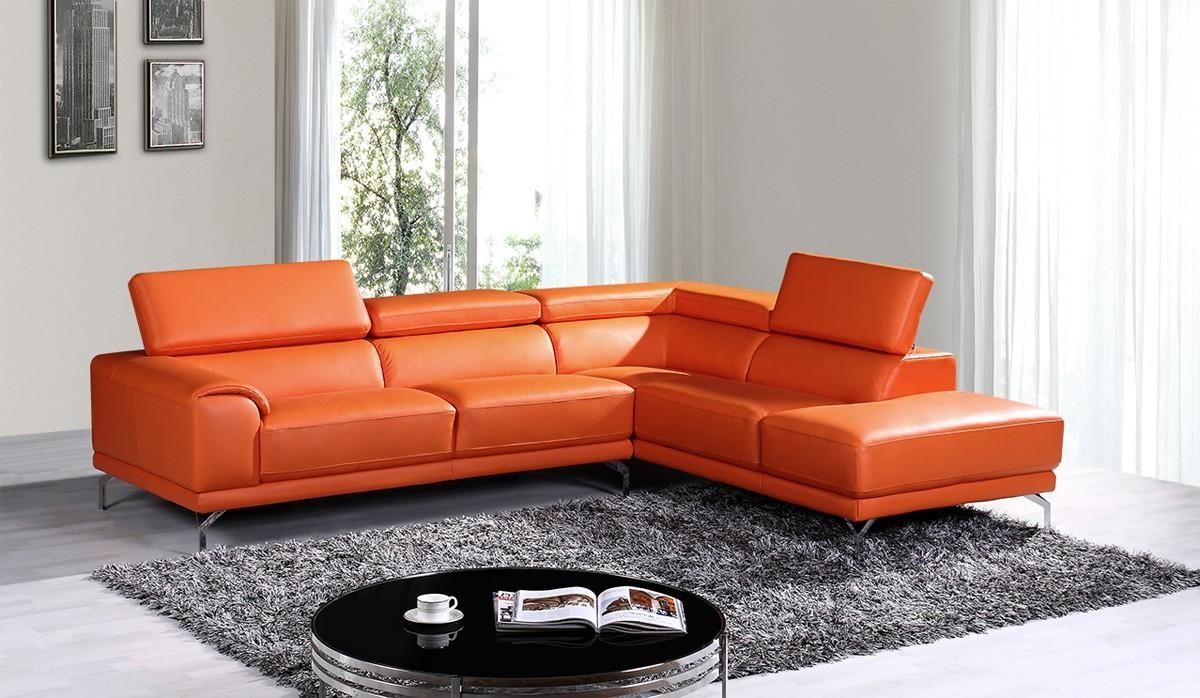 Divani Casa Wisteria Modern Orange Leather Sectional Sofa W/ Right Throughout Orange Sectional Sofa (View 19 of 20)