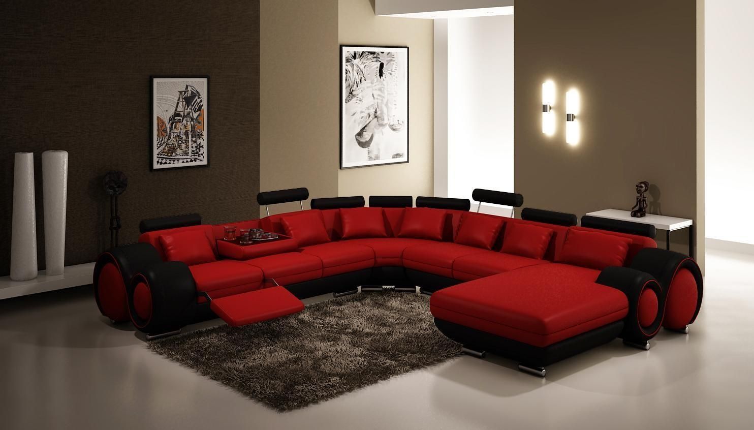 Furniture 4084 Contemporary Red And Black Sectional Sofa Throughout Red Black Sectional Sofa (View 9 of 20)