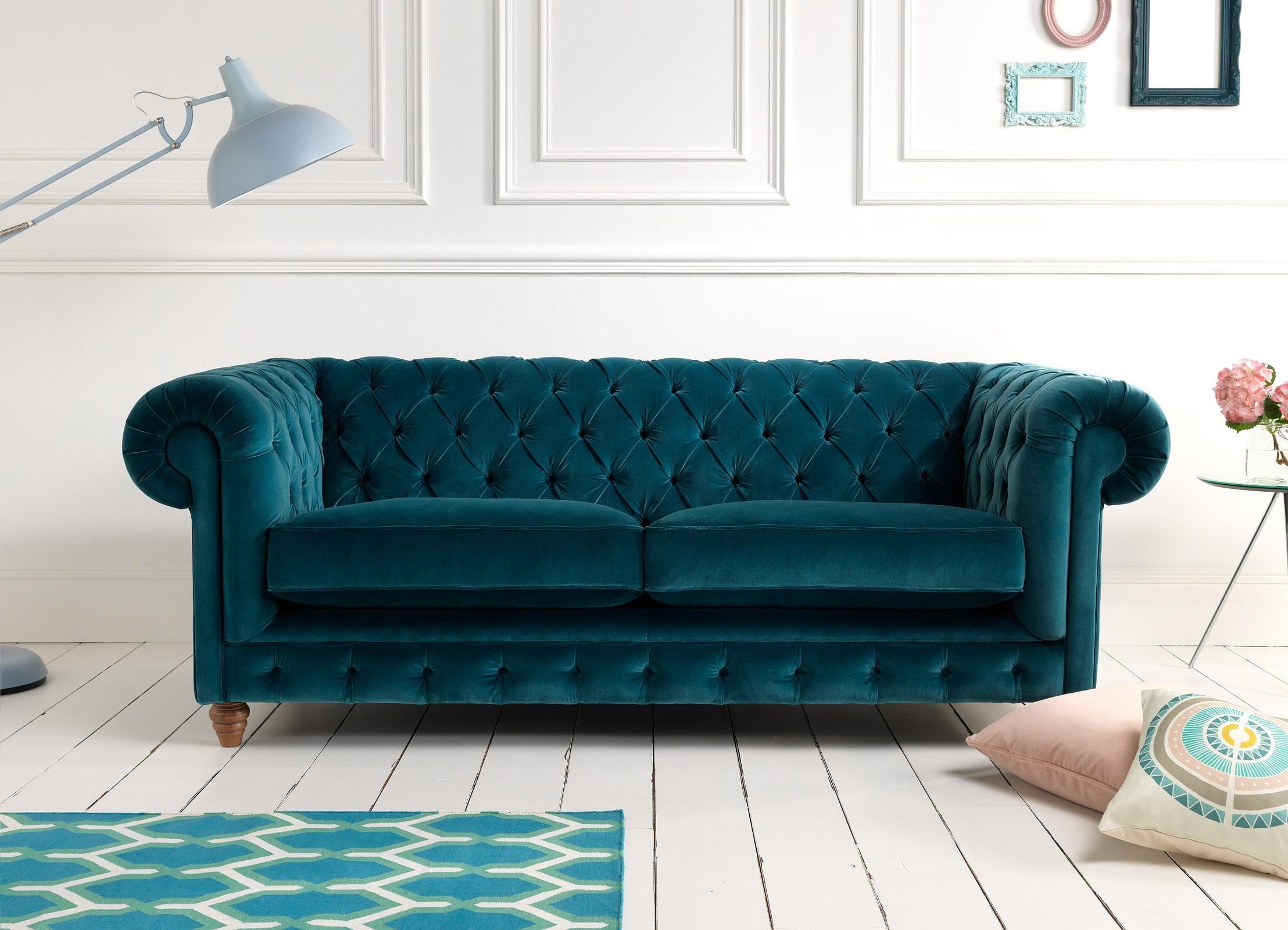 Furniture: Beautiful Velvet Couch For Living Room Furniture Ideas For Blue Velvet Tufted Sofas (View 15 of 20)