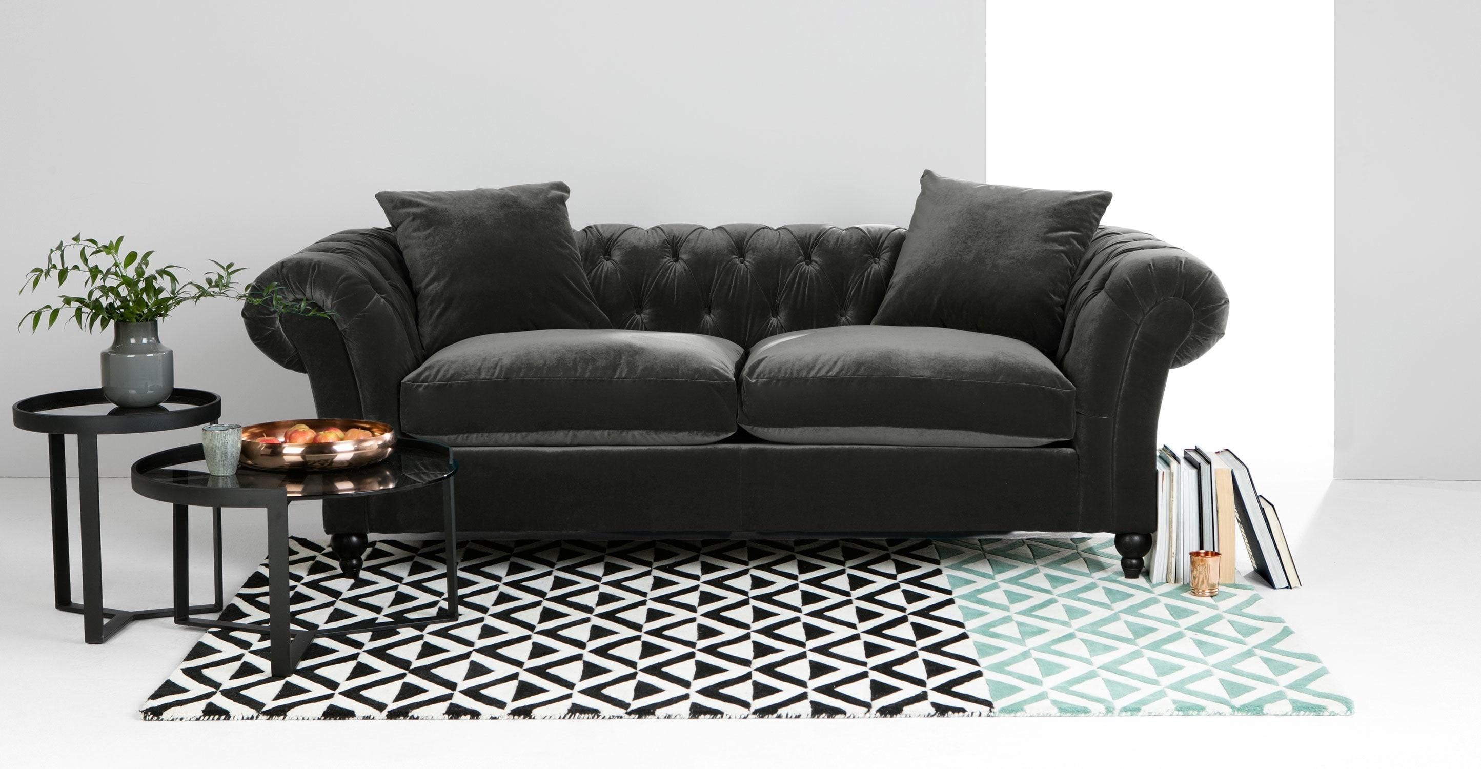 Furniture: Breathtaking Grey Velvet Sofa For Charming Home In Blue Velvet Tufted Sofas (View 19 of 20)