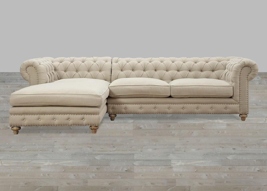 Grey Linen Sofa With Nailheads Regarding Tufted Linen Sofas (View 20 of 20)