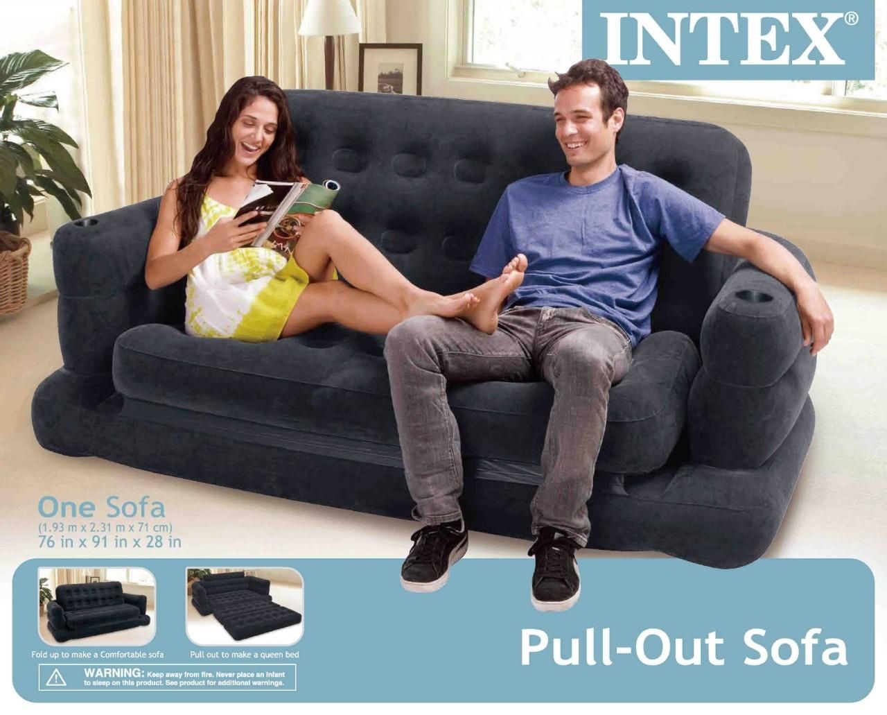 Intex Inflatable Pull Out Sofa And Queen Air Mattress With Intex Air Sofa Beds (View 2 of 20)