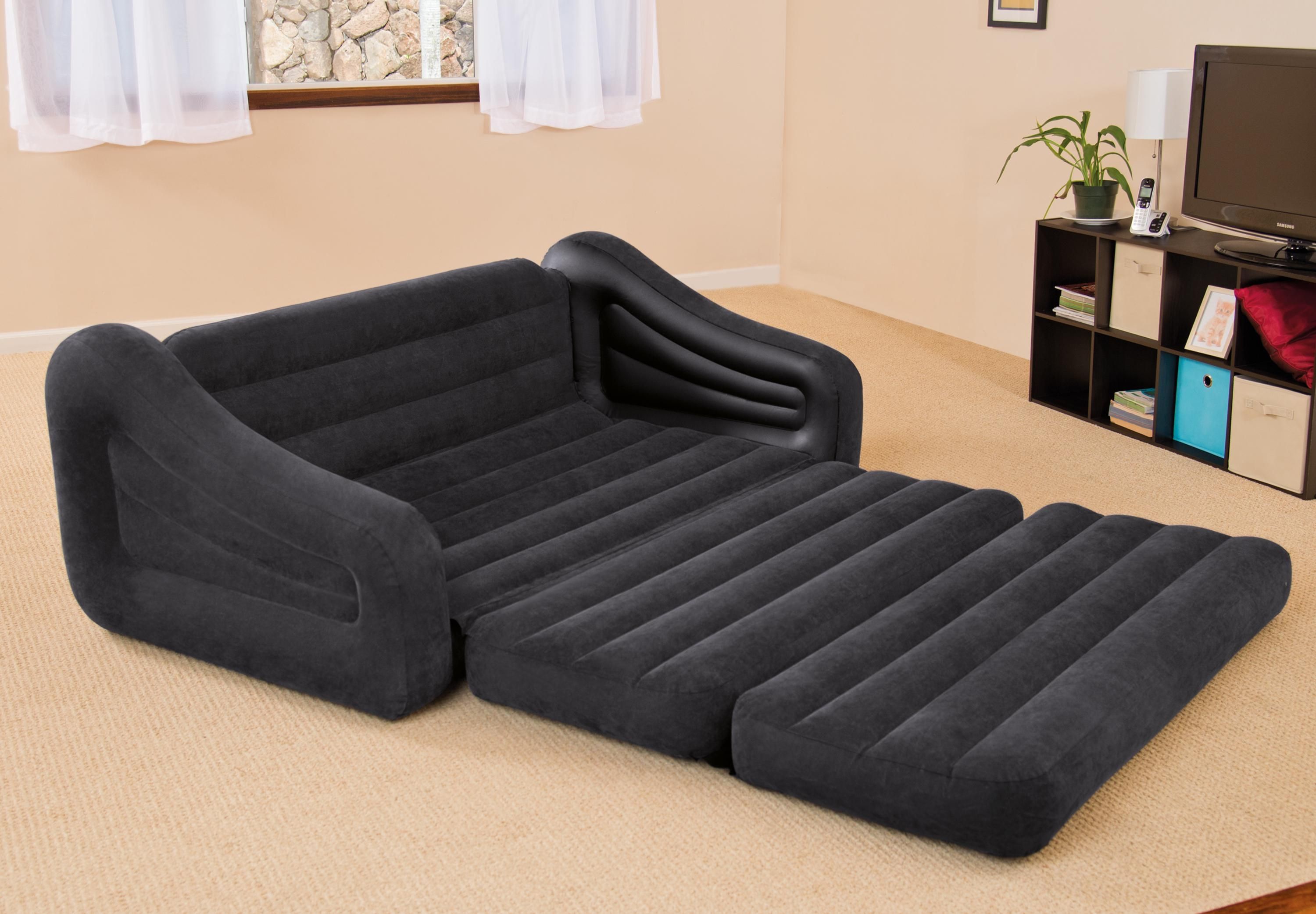 Intex Inflatable Pull Out Sofa & Queen Bed Mattress Sleeper W/ Ac For Inflatable Pull Out Sofas (View 12 of 20)